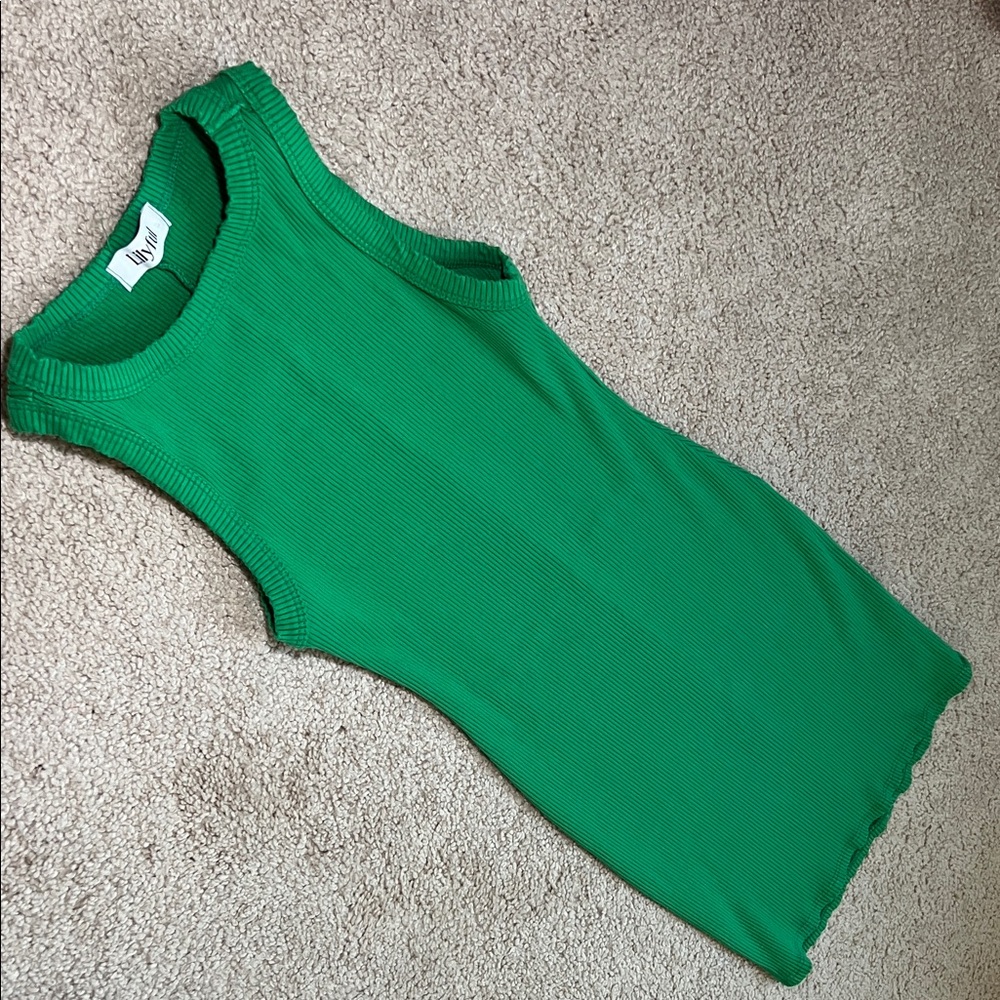Vibrant Green Ribbed Tank Top Dresd